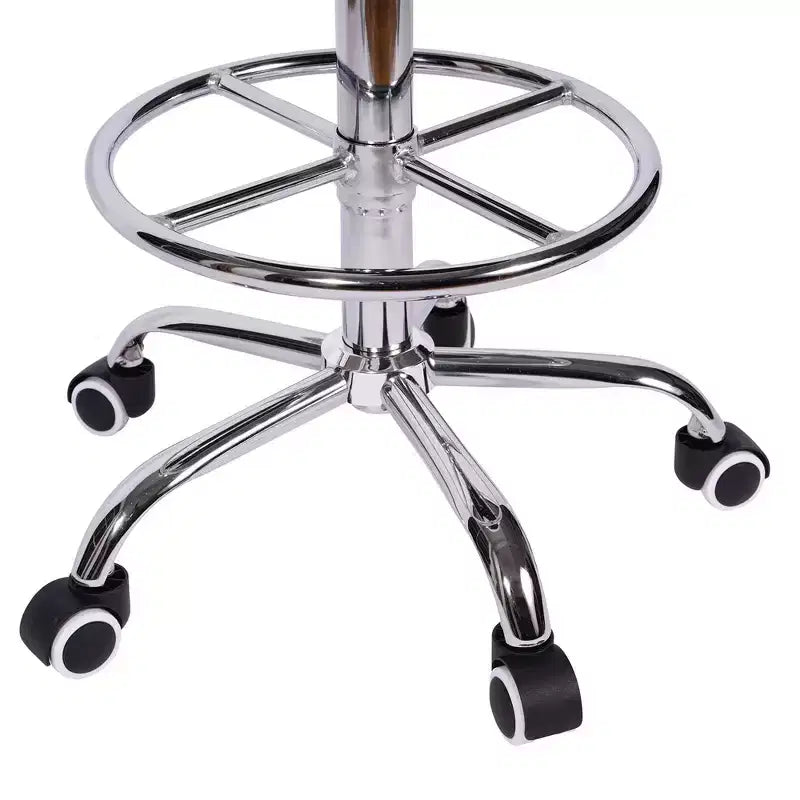 Tabouret roulant rond VECELO, assemblage facile, similicuir, hauteur réglable, chaise pivotante de dessinateur