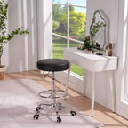 Tabouret roulant rond VECELO, assemblage facile, similicuir, hauteur réglable, chaise pivotante de dessinateur