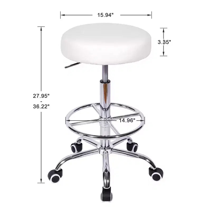 Tabouret roulant rond VECELO, assemblage facile, similicuir, hauteur réglable, chaise pivotante de dessinateur