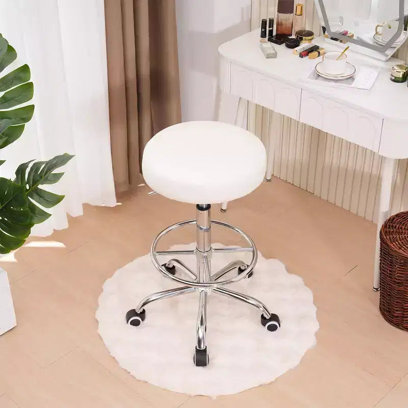 Tabouret roulant rond VECELO, assemblage facile, similicuir, hauteur réglable, chaise pivotante de dessinateur