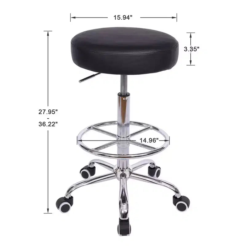 Tabouret roulant rond VECELO, assemblage facile, similicuir, hauteur réglable, chaise pivotante de dessinateur