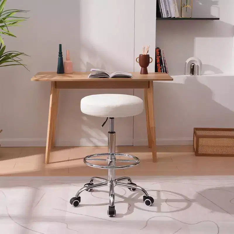 Tabouret roulant rond VECELO, assemblage facile, similicuir, hauteur réglable, chaise pivotante de dessinateur