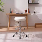 Tabouret roulant rond VECELO, assemblage facile, similicuir, hauteur réglable, chaise pivotante de dessinateur