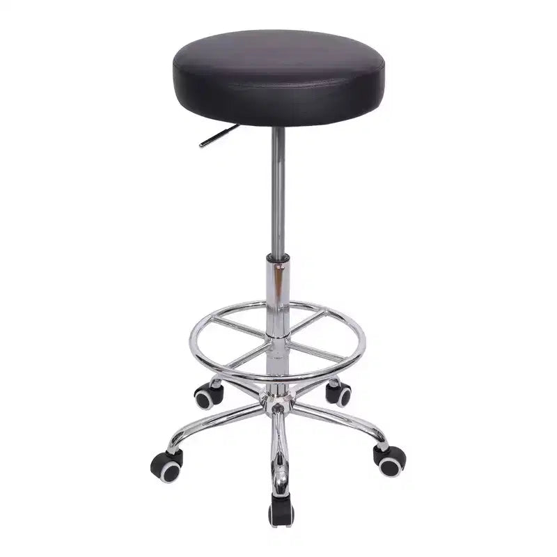 Tabouret roulant rond VECELO, assemblage facile, similicuir, hauteur réglable, chaise pivotante de dessinateur