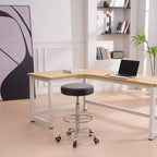 Tabouret roulant rond VECELO, assemblage facile, similicuir, hauteur réglable, chaise pivotante de dessinateur