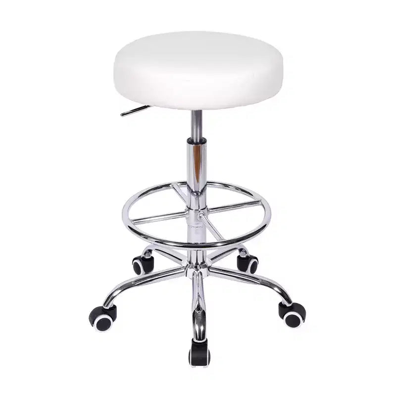 Tabouret roulant rond VECELO, assemblage facile, similicuir, hauteur réglable, chaise pivotante de dessinateur