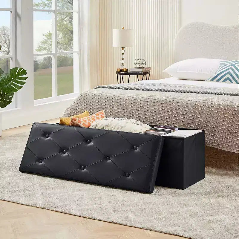 Banc de rangement pliant VECELO, banc à chaussures et repose-pieds polyvalent, banc de chambre avec rangement, supporte jusqu'à 300 kg