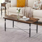 Table basse rectangulaire VECELO pour salon, meuble d'appoint d'aspect bois industriel, design en X et cadre en métal, marron rustique