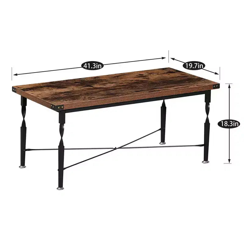 Table basse rectangulaire VECELO pour salon, meuble d'appoint d'aspect bois industriel, design en X et cadre en métal, marron rustique