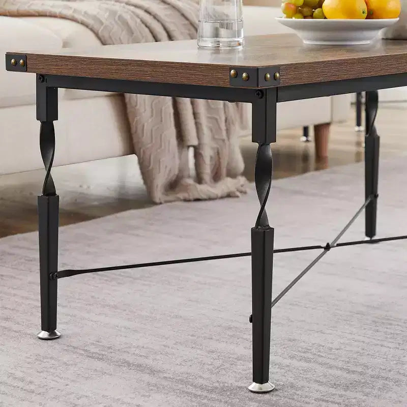 Table basse rectangulaire VECELO pour salon, meuble d'appoint d'aspect bois industriel, design en X et cadre en métal, marron rustique