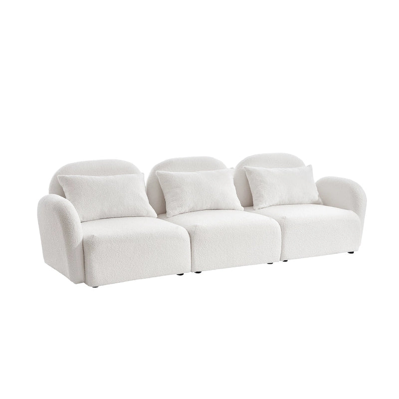 Mobilier de salon Canapé paresseux trois places en tissu Teddy blanc