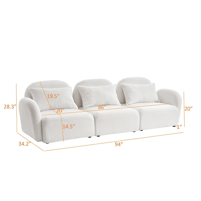 Mobilier de salon Canapé paresseux trois places en tissu Teddy blanc