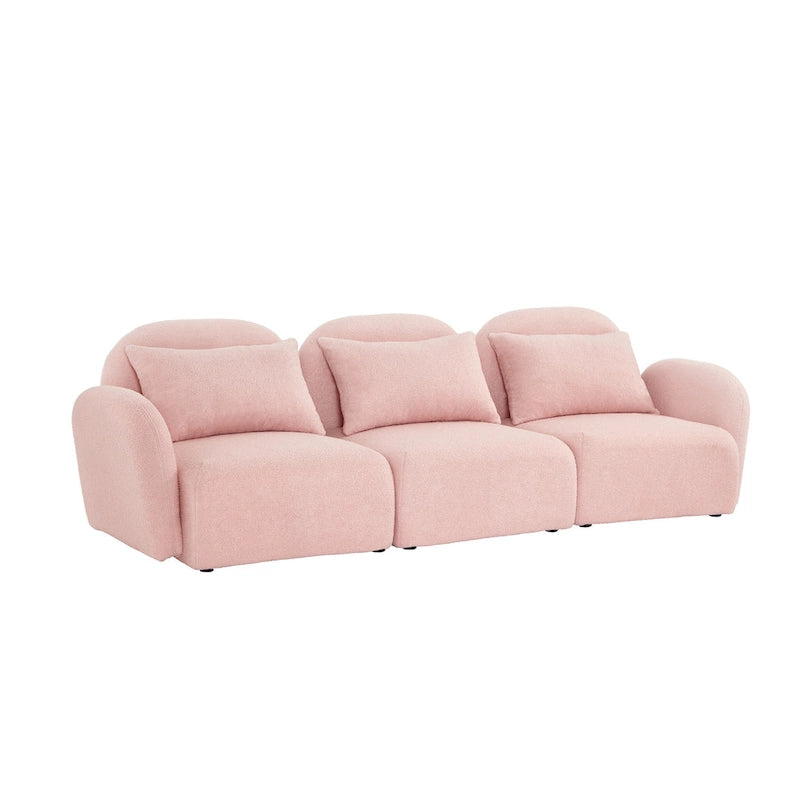 Mobilier de salon Canapé paresseux trois places en tissu Teddy blanc