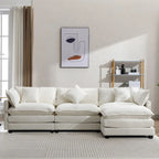 112.2 L-Shape Chenille Upholstered Sofa for Living Room Modern Luxury Sofa Couch with Ottoman, 5 Pillows, Beige