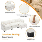 Canapé d'angle en chenille 112,2 po avec pouf et 5 coussins pour salon, beige