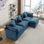 Canapé d'angle en chenille 112,2 po avec pouf et 5 coussins pour salon, beige