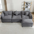 Canapé d'angle en chenille 112,2 po avec pouf et 5 coussins pour salon, beige
