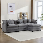 Canapé d'angle en chenille 112,2 po avec pouf et 5 coussins pour salon, beige