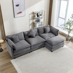 Canapé d'angle en chenille 112,2 po avec pouf et 5 coussins pour salon, beige