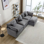 Canapé d'angle en chenille 112,2 po avec pouf et 5 coussins pour salon, beige