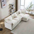Canapé d'angle en chenille 112,2 po avec pouf et 5 coussins pour salon, beige