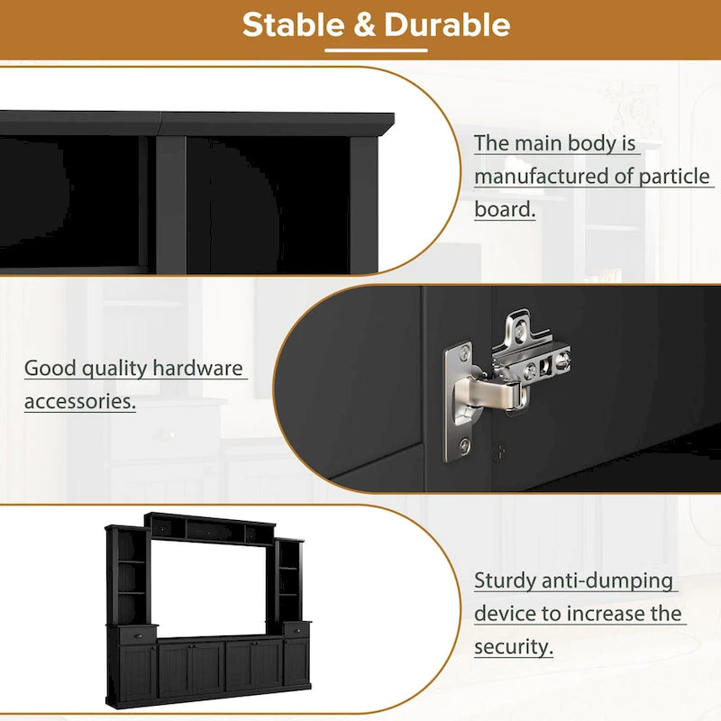 Meuble TV avec pont, support TV avec étagères réglables pour téléviseurs jusqu'à 75 pouces, deux consoles multimédia