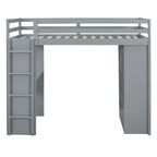 Lit mezzanine double avec grandes étagères, bureau et éclairage LED, Gris