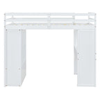 Lit mezzanine double avec grandes étagères, bureau et éclairage LED, Gris