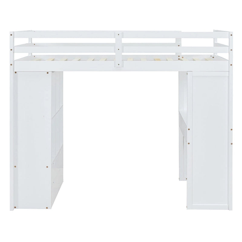 Lit mezzanine double avec grandes étagères, bureau et éclairage LED, Gris