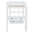 Lit mezzanine double avec grandes étagères, bureau et éclairage LED, Gris