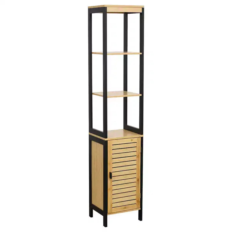 Evideco Articles ménagers français Cebu Tour de rangement à linge en bambou élégant 34 cm L x 28,27 cm P x 172,72 cm H – Organisateur haut de salle de bain noir contemporain