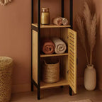 Evideco Articles ménagers français Cebu Tour de rangement à linge en bambou élégant 34 cm L x 28,27 cm P x 172,72 cm H – Organisateur haut de salle de bain noir contemporain