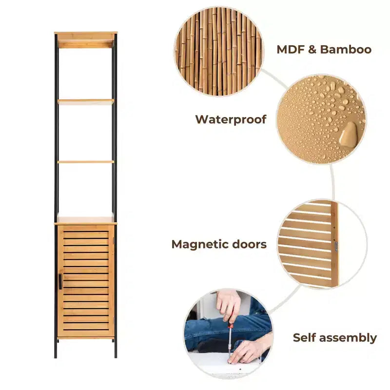 Evideco Articles ménagers français Cebu Tour de rangement à linge en bambou élégant 34 cm L x 28,27 cm P x 172,72 cm H – Organisateur haut de salle de bain noir contemporain