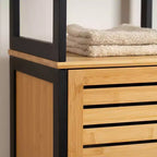 Evideco Articles ménagers français Cebu Tour de rangement à linge en bambou élégant 34 cm L x 28,27 cm P x 172,72 cm H – Organisateur haut de salle de bain noir contemporain