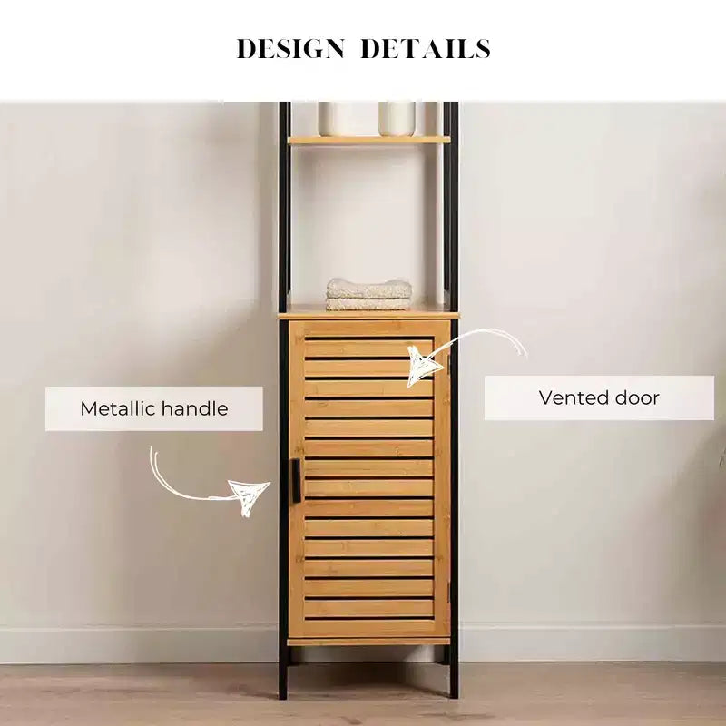 Evideco Articles ménagers français Cebu Tour de rangement à linge en bambou élégant 34 cm L x 28,27 cm P x 172,72 cm H – Organisateur haut de salle de bain noir contemporain