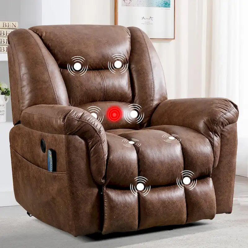 Fauteuil inclinable électrique releveur en cuir synthétique avec fonction massage et télécommande facile à utiliser