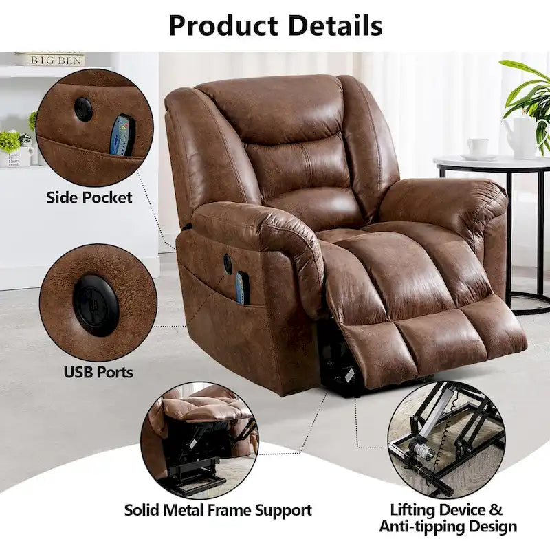 Fauteuil inclinable électrique releveur en cuir synthétique avec fonction massage et télécommande facile à utiliser