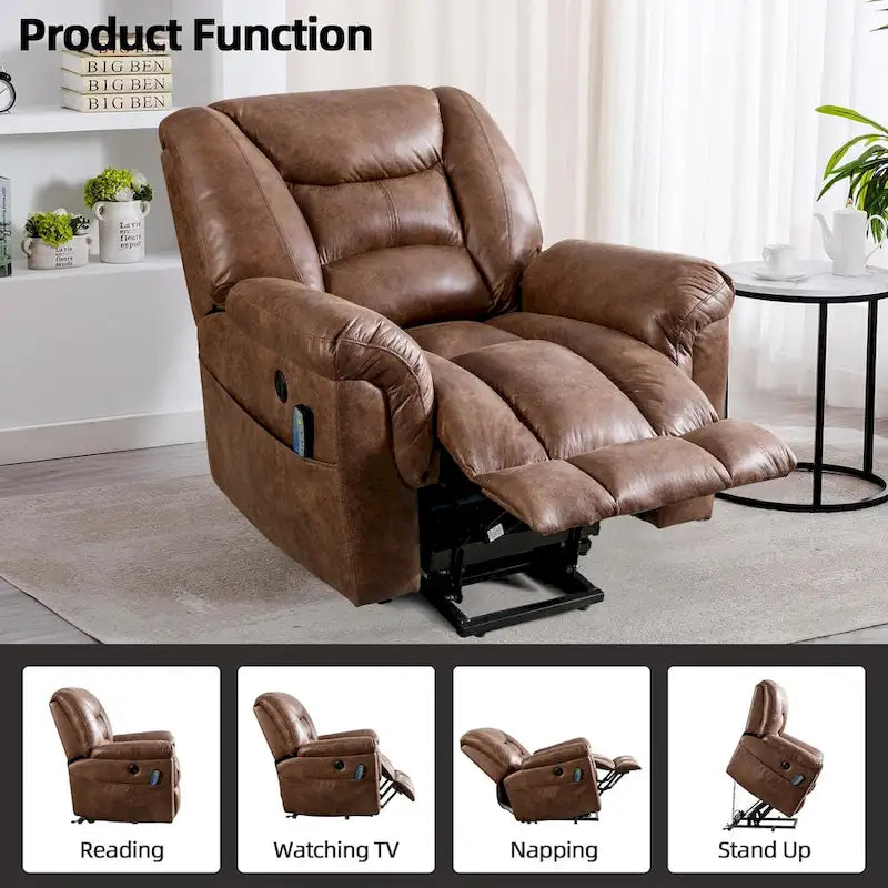 Fauteuil inclinable électrique releveur en cuir synthétique avec fonction massage et télécommande facile à utiliser
