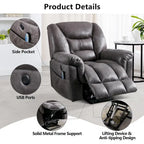Fauteuil inclinable électrique releveur en cuir synthétique avec fonction massage et télécommande facile à utiliser