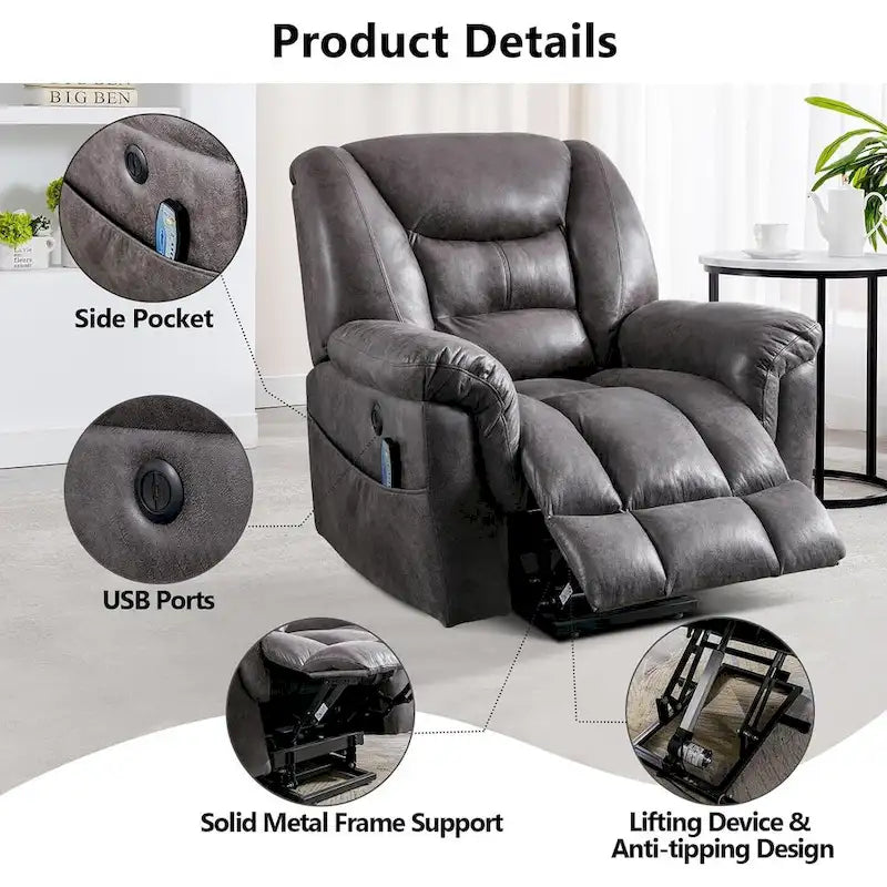 Fauteuil inclinable électrique releveur en cuir synthétique avec fonction massage et télécommande facile à utiliser