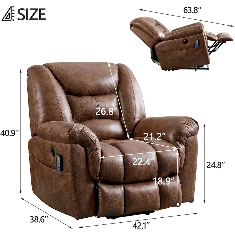Fauteuil inclinable électrique releveur en cuir synthétique avec fonction massage et télécommande facile à utiliser