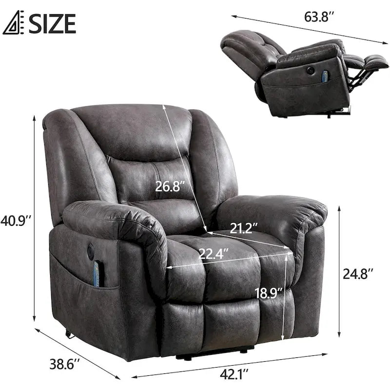 Fauteuil inclinable électrique releveur en cuir synthétique avec fonction massage et télécommande facile à utiliser