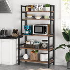 Étagère de cuisine industrielle à 5 niveaux pour micro-ondes, support de boulanger avec huche, blanche, moderne, étagère de rangement utilitaire pour la cuisine.