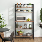Étagère de cuisine industrielle à 5 niveaux pour micro-ondes, support de boulanger avec huche, blanche, moderne, étagère de rangement utilitaire pour la cuisine.