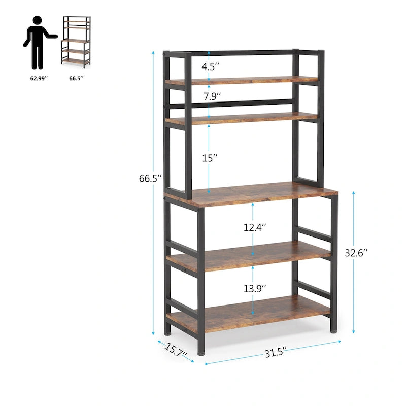 Étagère de cuisine industrielle à 5 niveaux pour micro-ondes, support de boulanger avec huche, blanche, moderne, étagère de rangement utilitaire pour la cuisine.