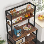 Étagère de cuisine industrielle à 5 niveaux pour micro-ondes, support de boulanger avec huche, blanche, moderne, étagère de rangement utilitaire pour la cuisine.