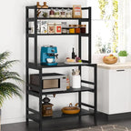 Étagère de cuisine industrielle à 5 niveaux pour micro-ondes, support de boulanger avec huche, blanche, moderne, étagère de rangement utilitaire pour la cuisine.