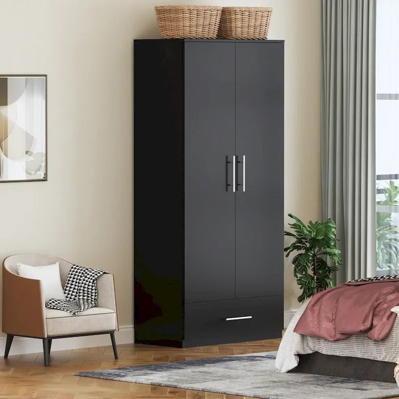 Armoire de chambre 2 portes South Shore avec tiroir de rangement et tringle à vêtements