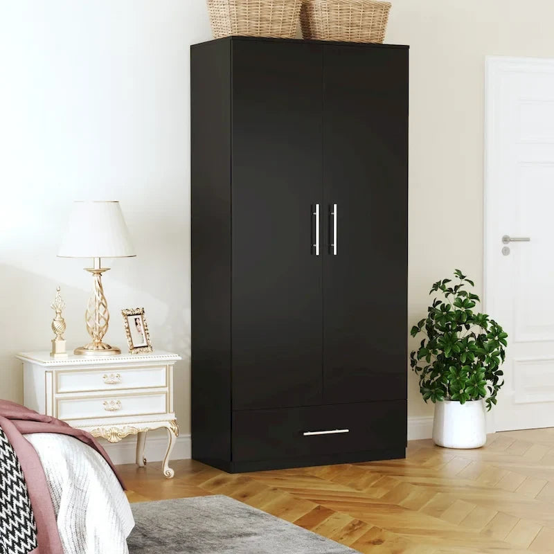 Armoire de chambre 2 portes South Shore avec tiroir de rangement et tringle à vêtements