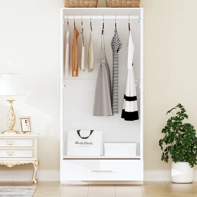 Armoire de chambre 2 portes South Shore avec tiroir de rangement et tringle à vêtements